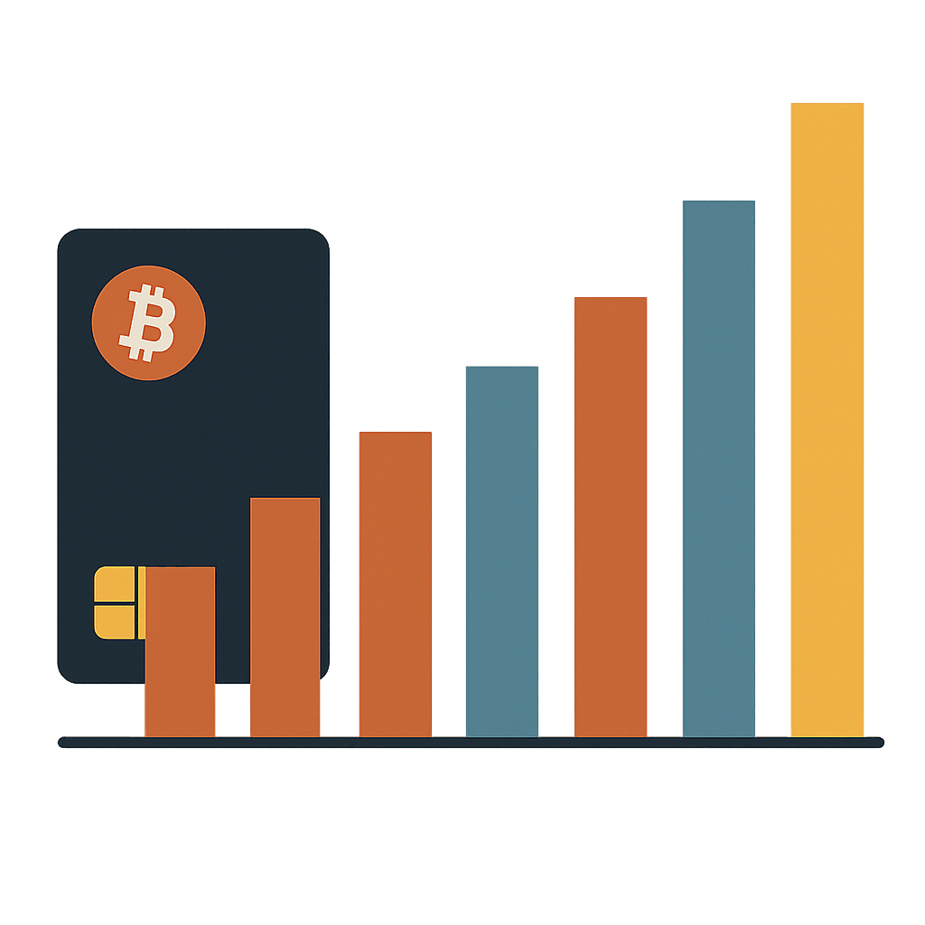 Side-by-side fee comparison bar chart for five crypto card providers