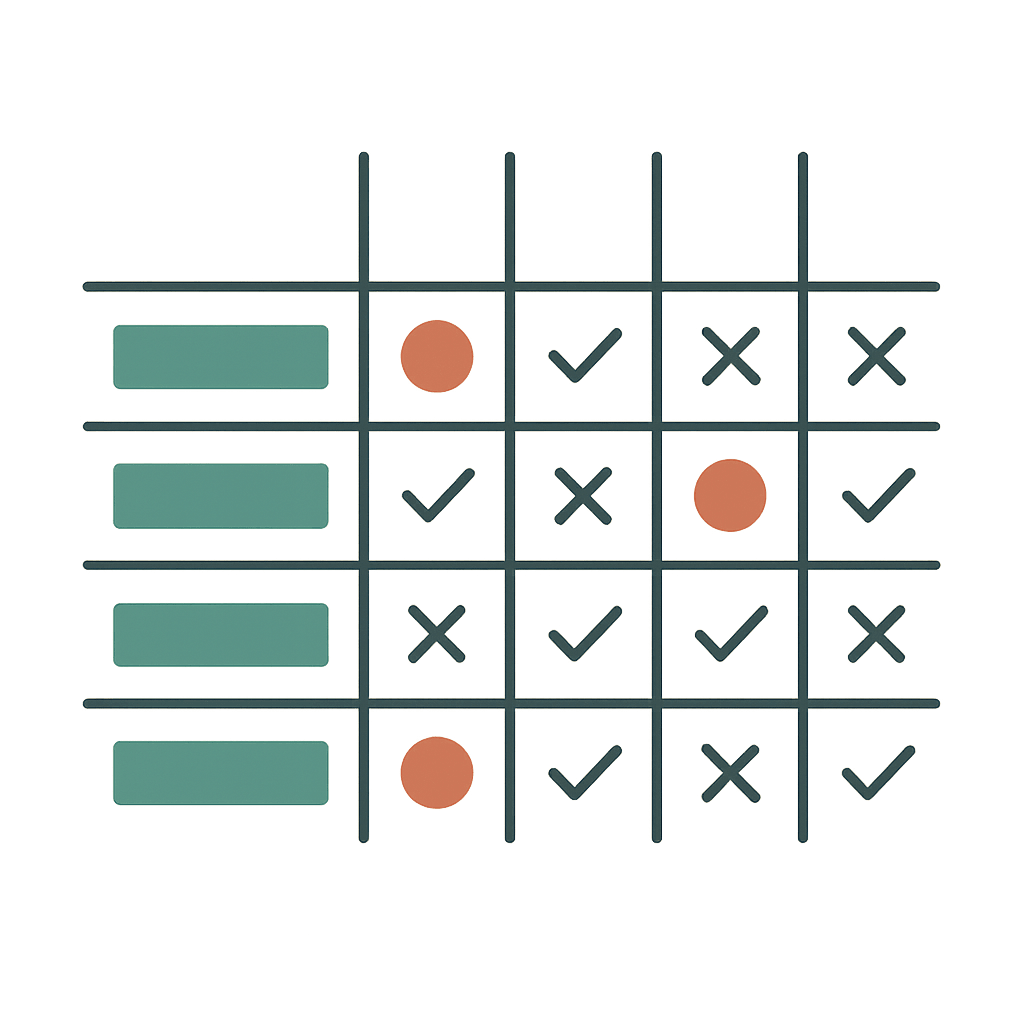 Comparison matrix grid showing provider names and key attributes