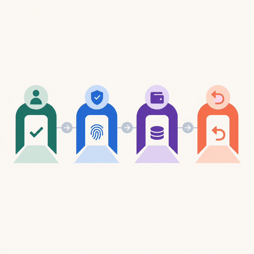 Pre-purchase decision gates for eligibility, verification, custody, and refunds
