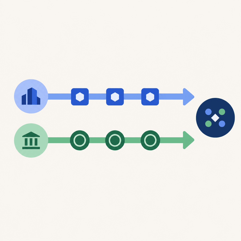 Tokenized asset and central bank money moving along parallel settlement paths