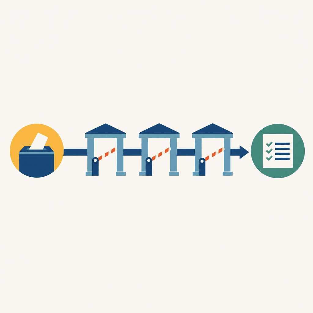 Legislative checkpoints separating a vote from effective rules