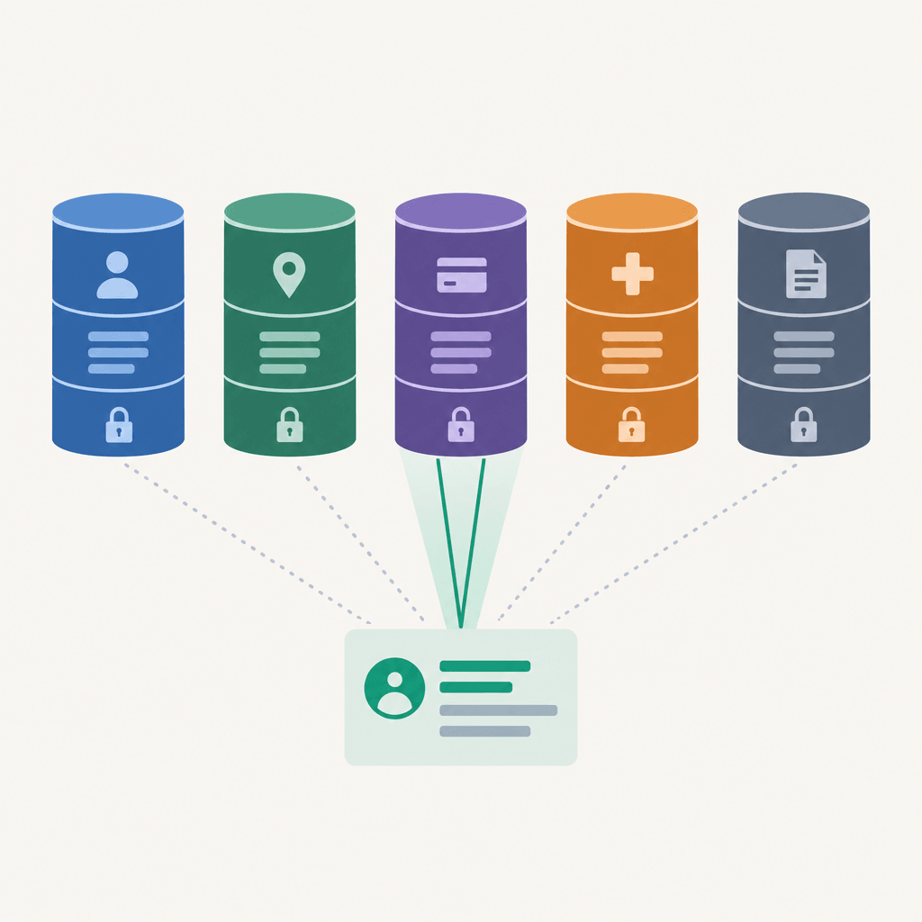 Repeated identity-data silos contrasted with a selectively disclosed credential