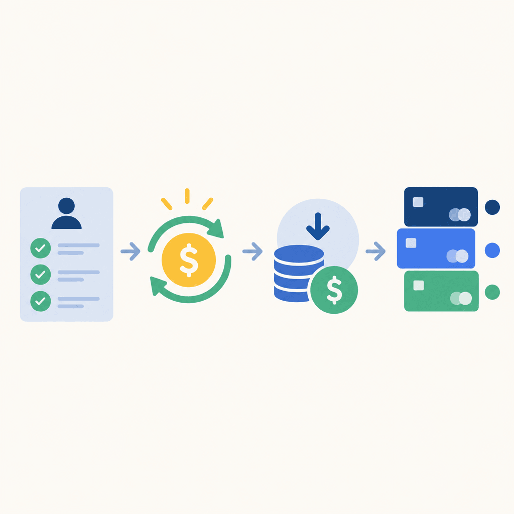 Eligibility checklist preceding cashback, funding costs, and card classification