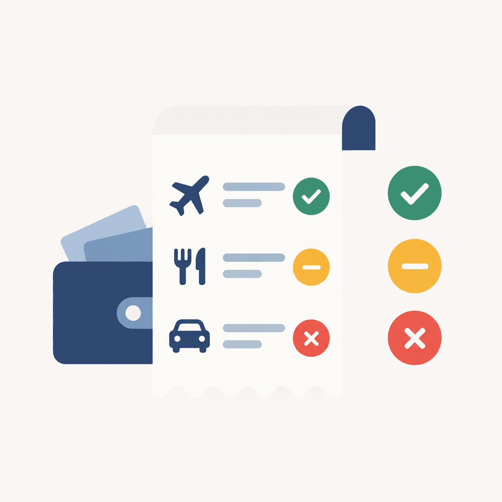 Business expense checklist with verified, unconfirmed, and restricted indicators