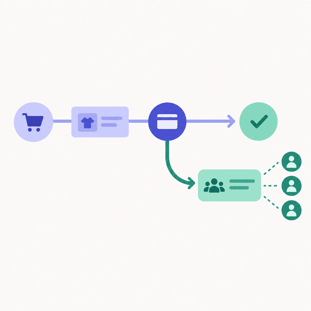 Shared payment request branching away from an order-connected checkout flow