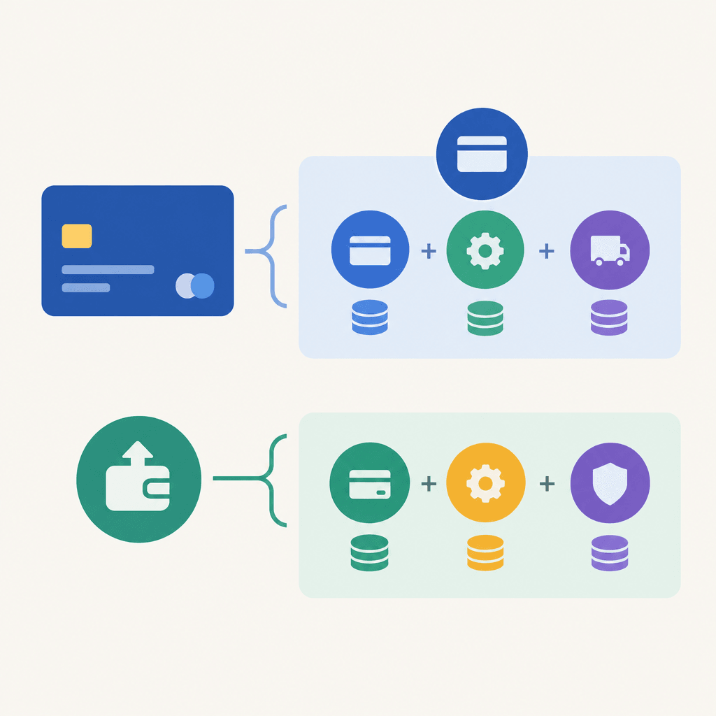 Card issuance and top-up costs separated into labeled components