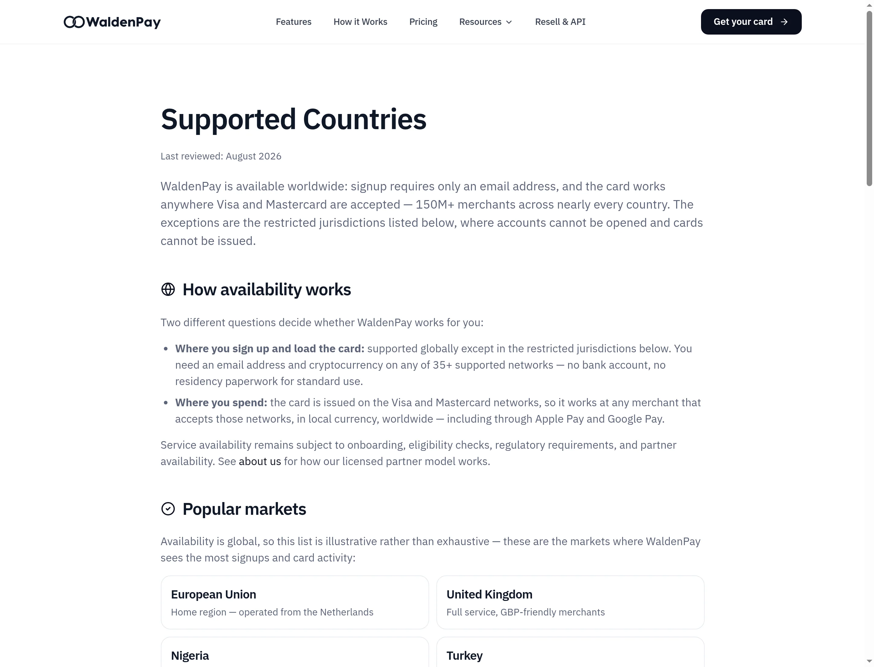 Screenshot of the Supported Countries page