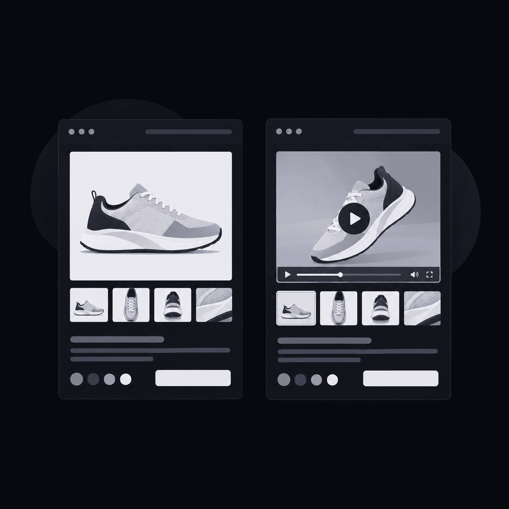 Matched product pages: photos alone versus photos with a video