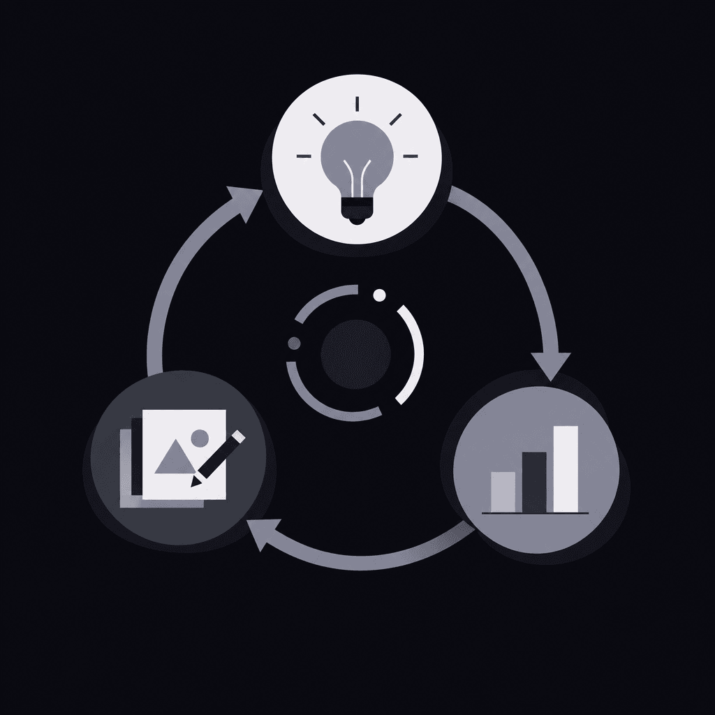 A learning loop connecting hypotheses, results, and creative revisions