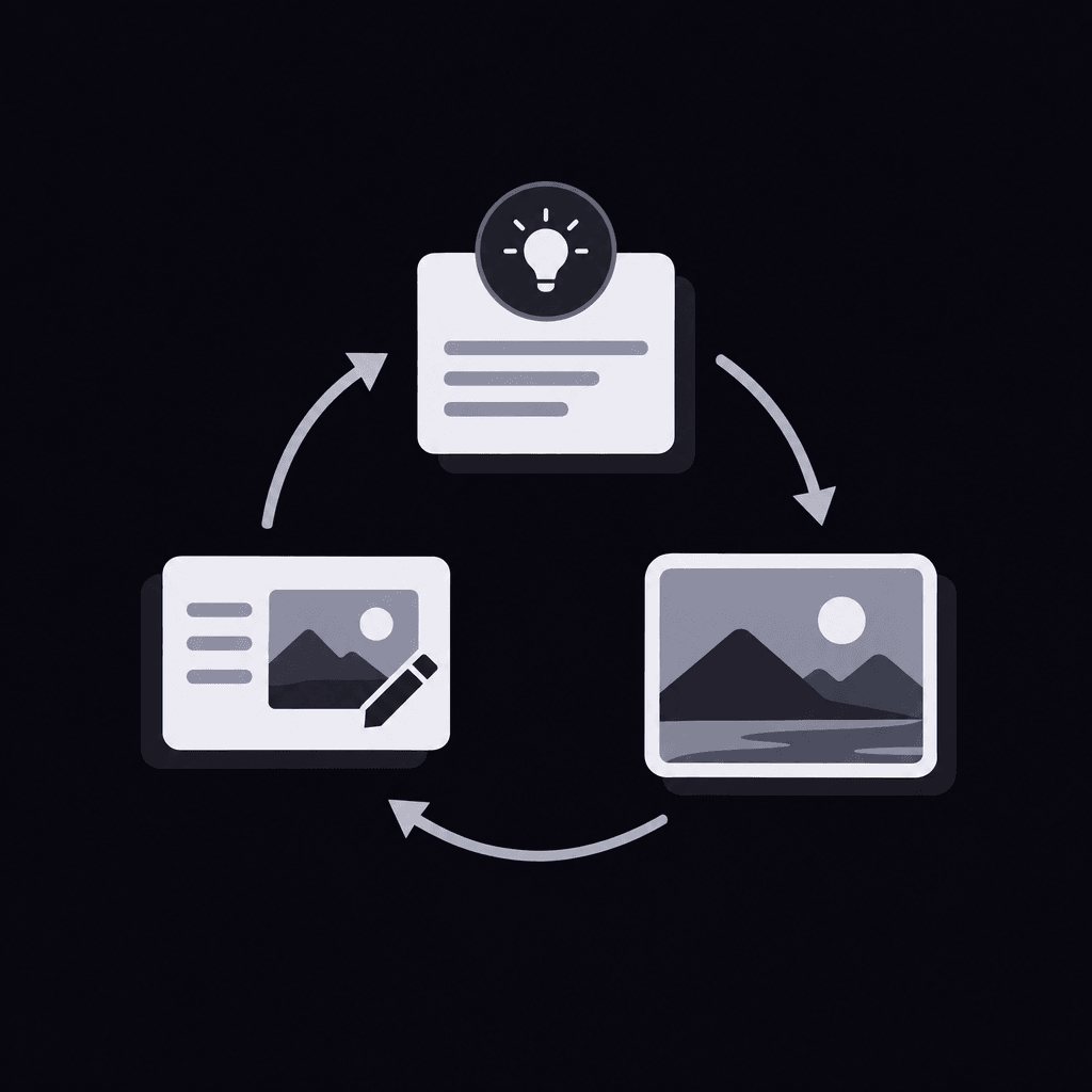 A storyboard loop connecting prompt, output, and revision