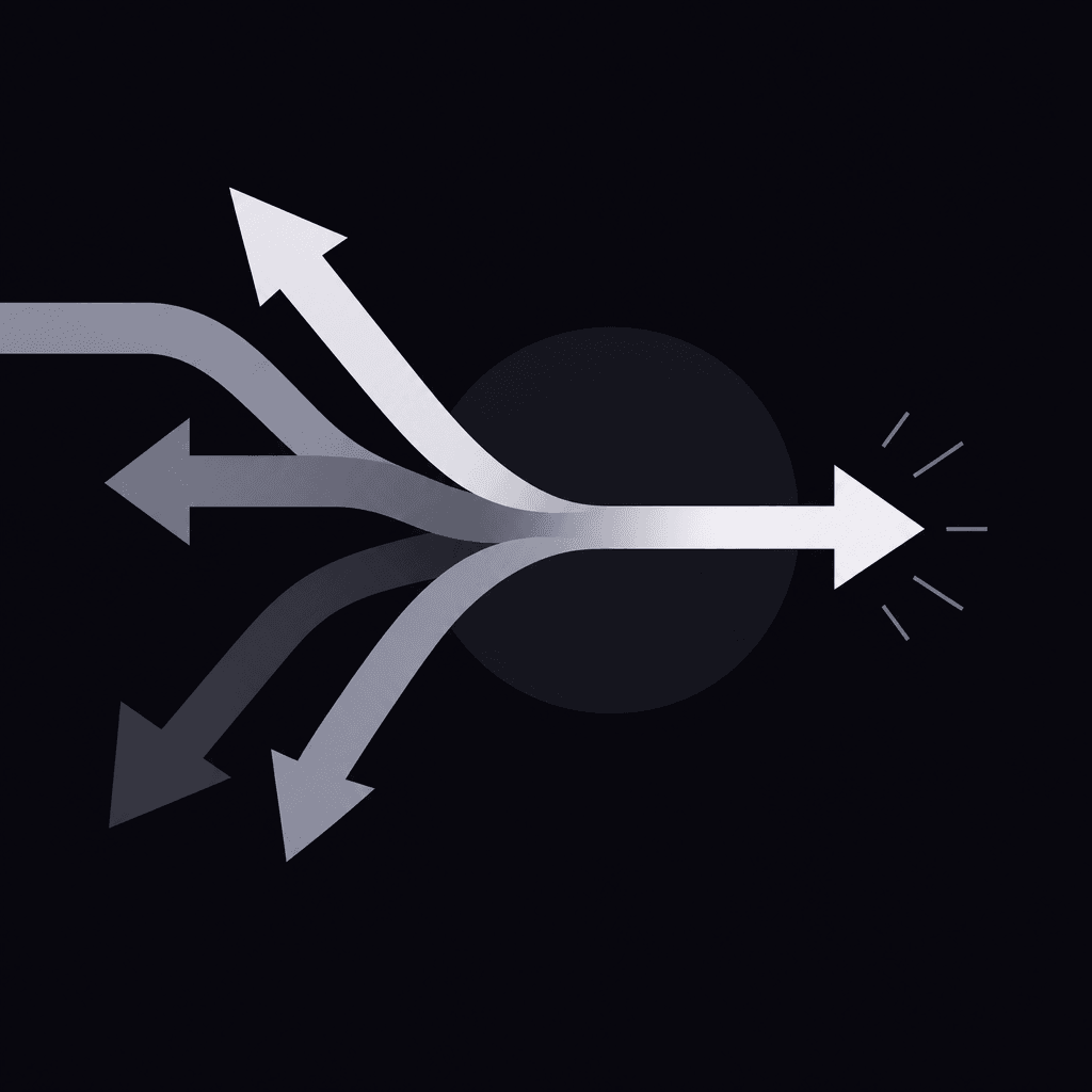 Conflicting instruction arrows resolving into one clear direction