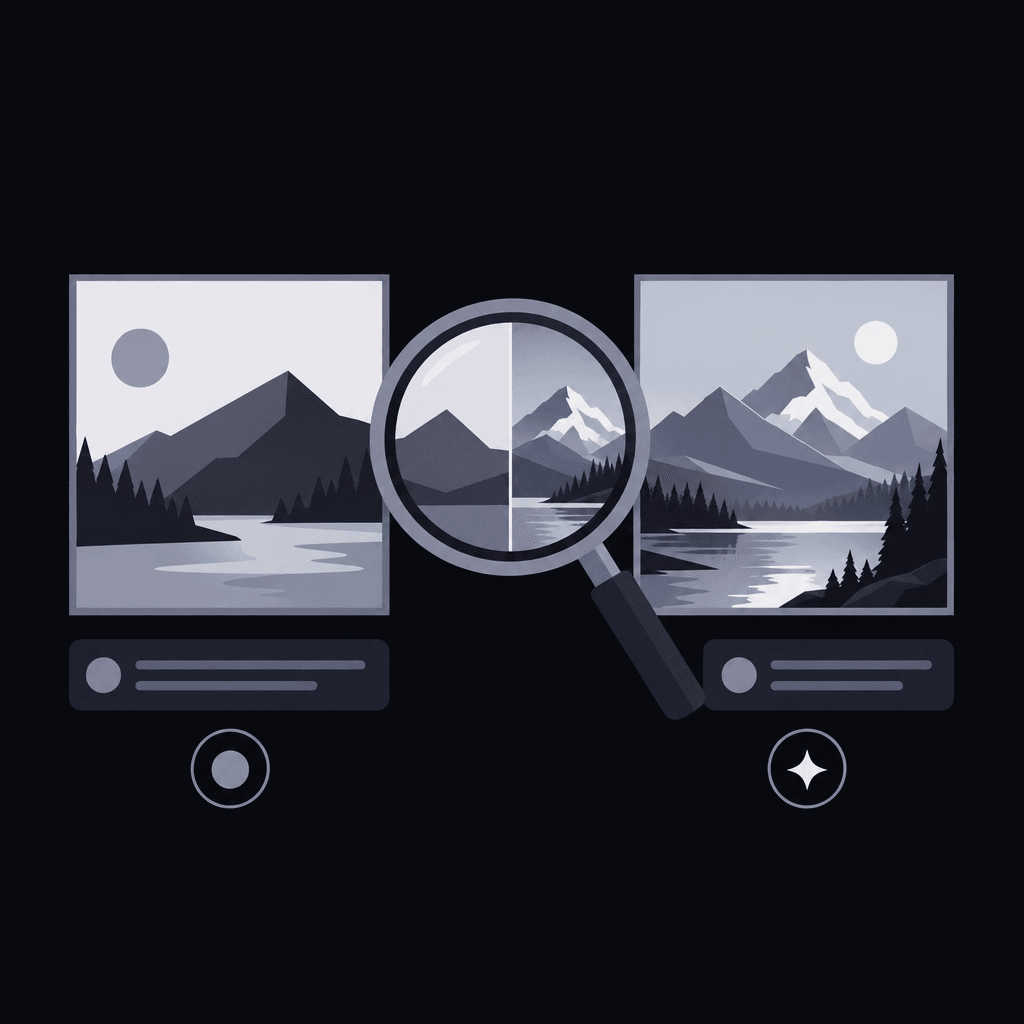Requested scene and generated scene compared through a diagnostic lens