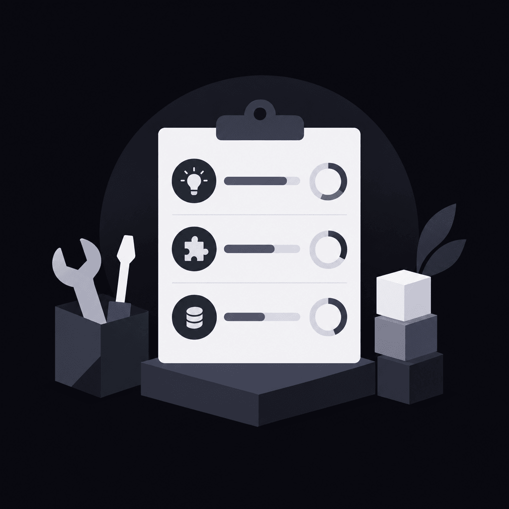 Tool evaluation scorecard balancing clarity, fit, and cost