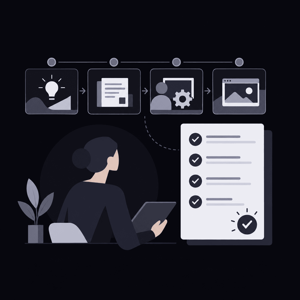 SaaS explainer storyboard paired with an estimate-to-approval checklist
