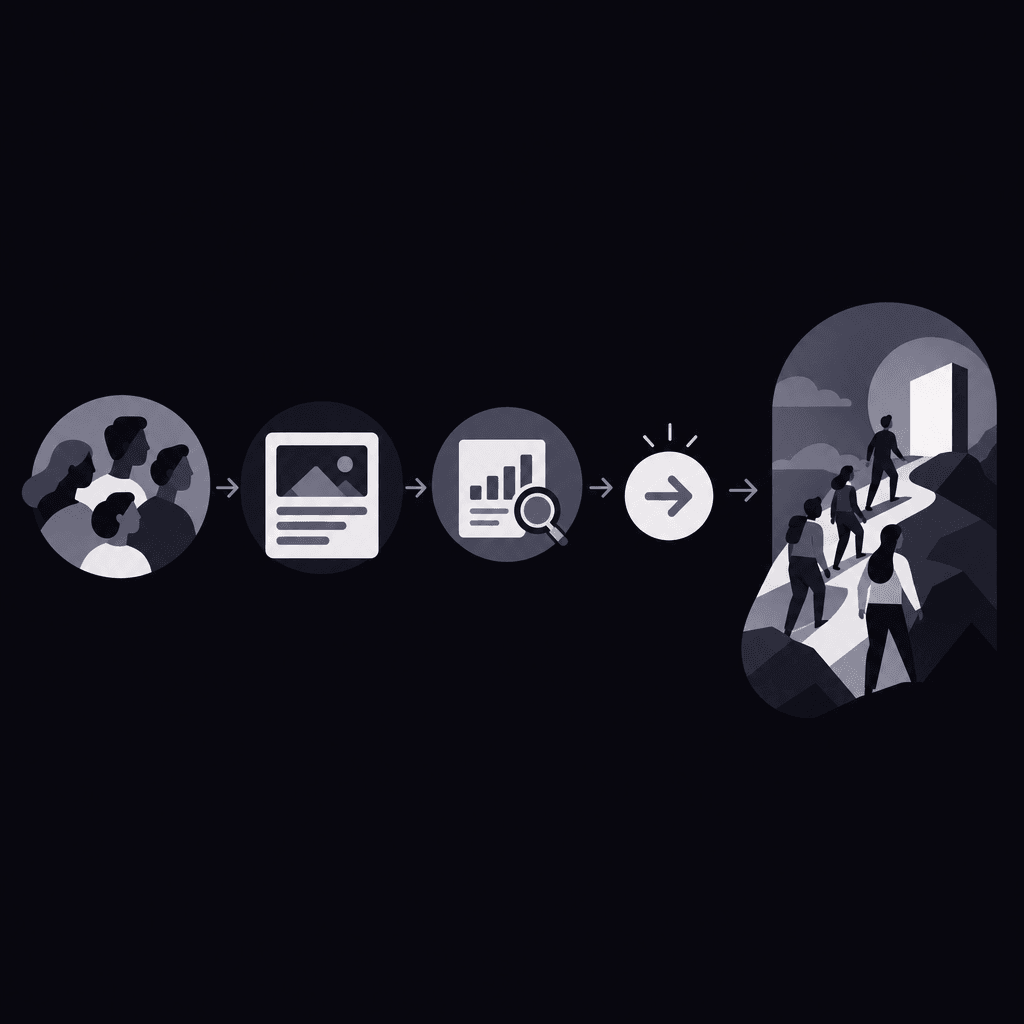 Audience, message, evidence, and CTA connecting into a scene sequence