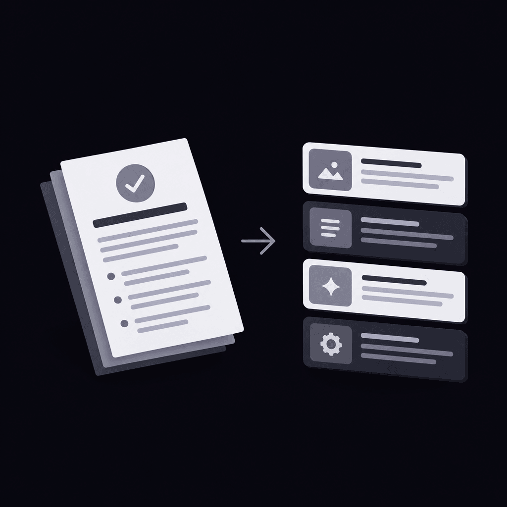 Approved product brief transformed into clearly labeled prompt blocks