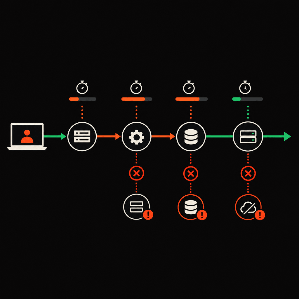 Request journey showing latency and failure points