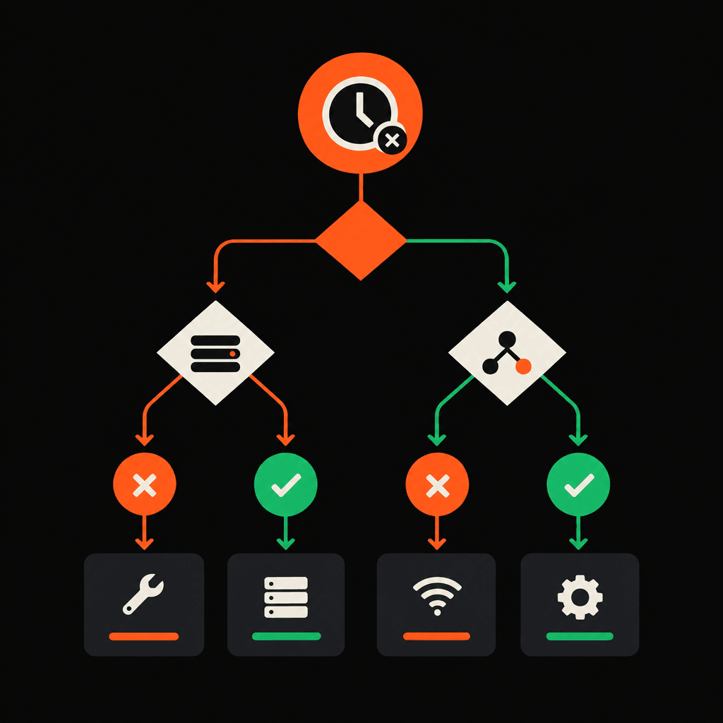 Diagnostic decision tree from timeout symptom to next check