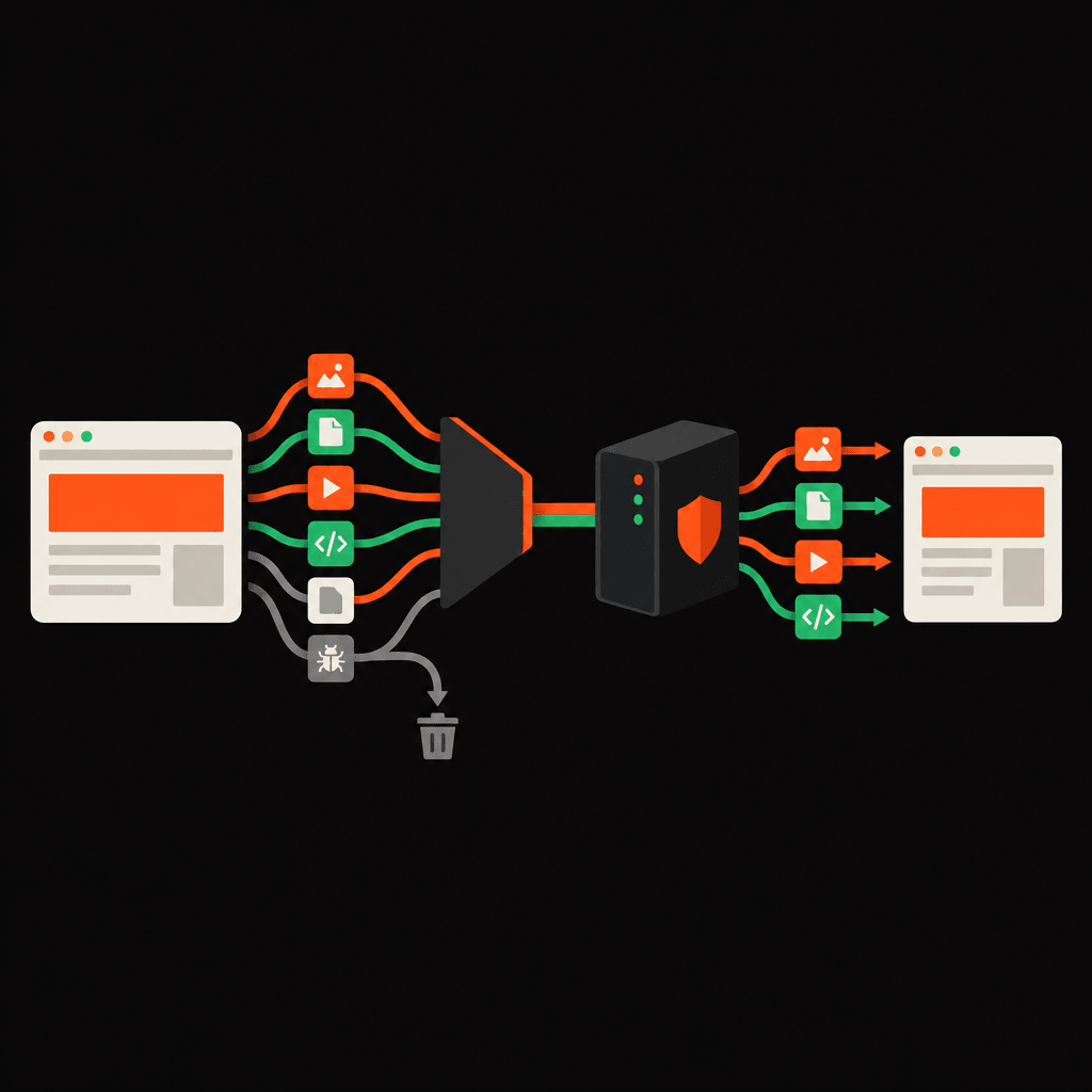 Filtered browser resources flowing through a proxy