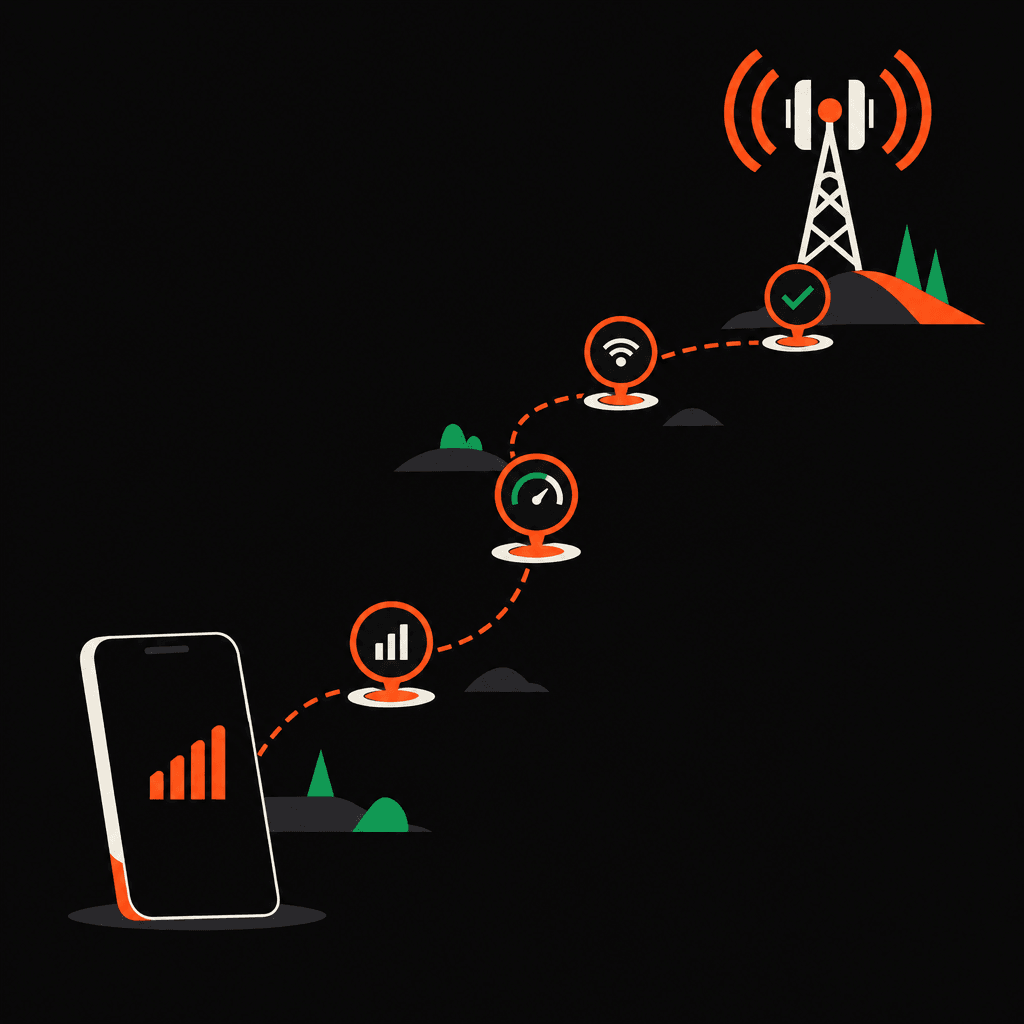 Mobile connection path with distinct measurement checkpoints