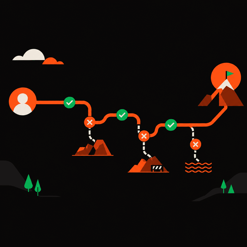 Client-to-destination connection path with failure checkpoints