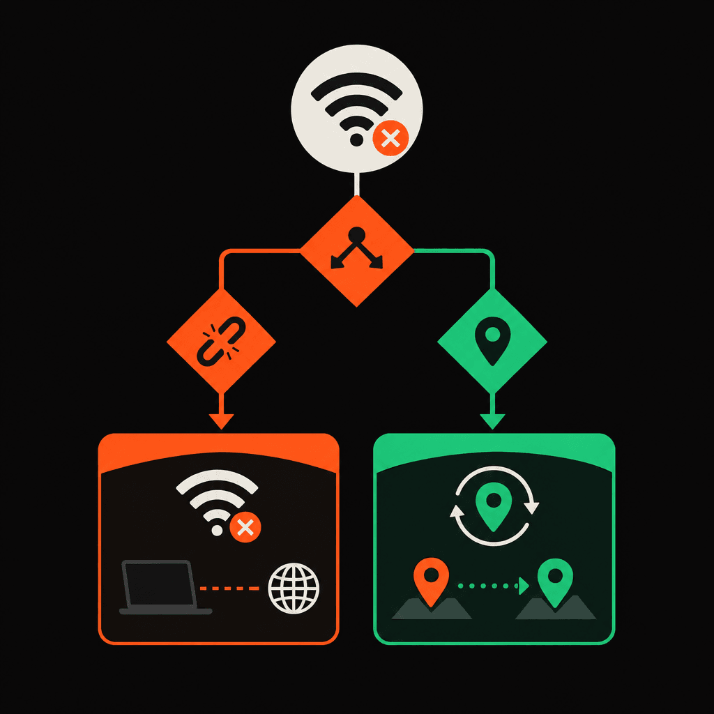 Diagnostic decision tree separating dropped connections from IP changes